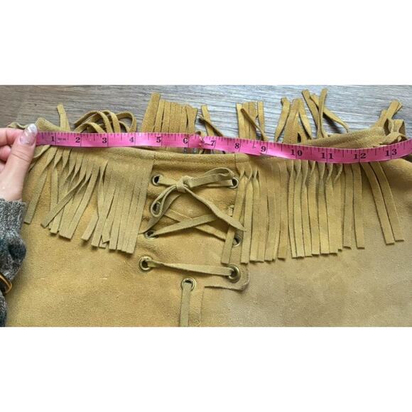 VTG Latigo West Suede Leather Tan Fringe Skirt Vest Set Western S - Picture 5 of 8